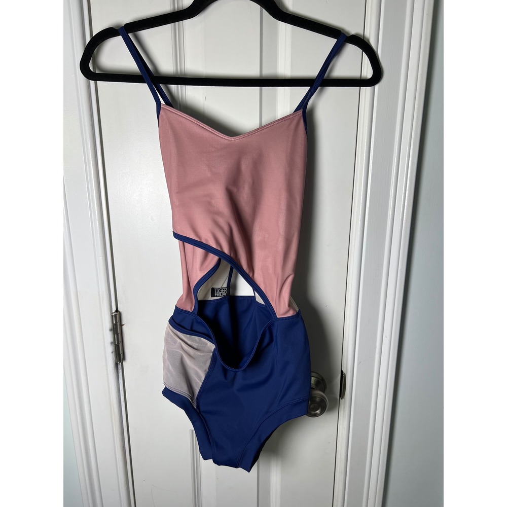 Tiger Friday Dance Leotard Adult Medium Blue Pink Cutout Mesh Strappy Back USA
